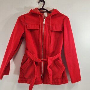 Vintage Red Acrylic Girls Hooded Jacket Size 10